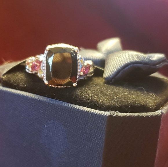 SOLD Genuine Shungite Orissa Rhodolite Garnet Ring Platinum Sterling silver - Picture 4 of 7